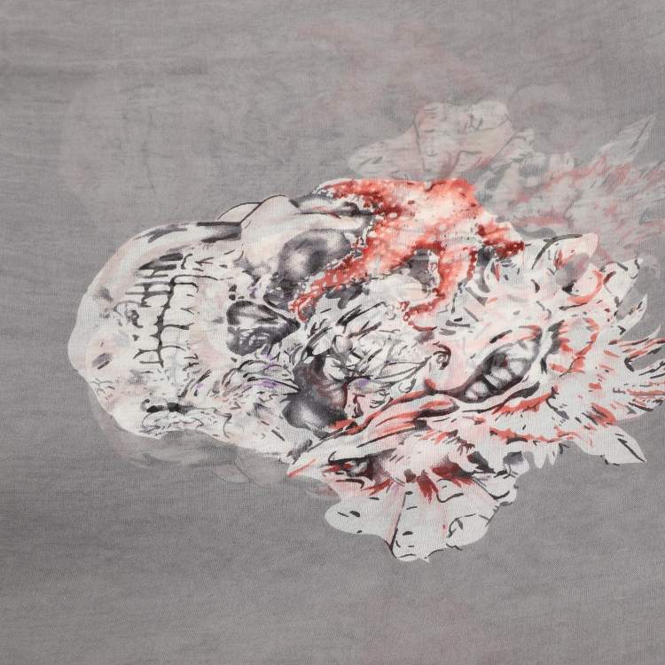 Pre Owned Alexander McQueen Grey Skull Printed Silk Scarf