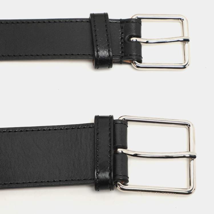 Pre Owned Alexander McQueen Black Leather Studded Double Waist Belt 65CM