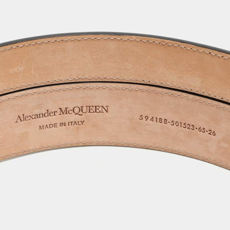 Pre Owned Alexander McQueen Black Leather Studded Double Waist Belt 65CM