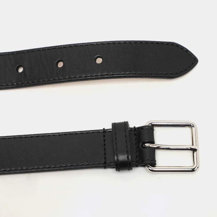 Pre Owned Alexander McQueen Black Leather and Chain Skinny Double Waist Belt 70CM