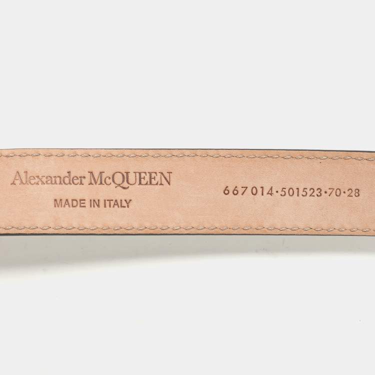 Pre Owned Alexander McQueen Black Leather and Chain Skinny Double Waist Belt 70CM