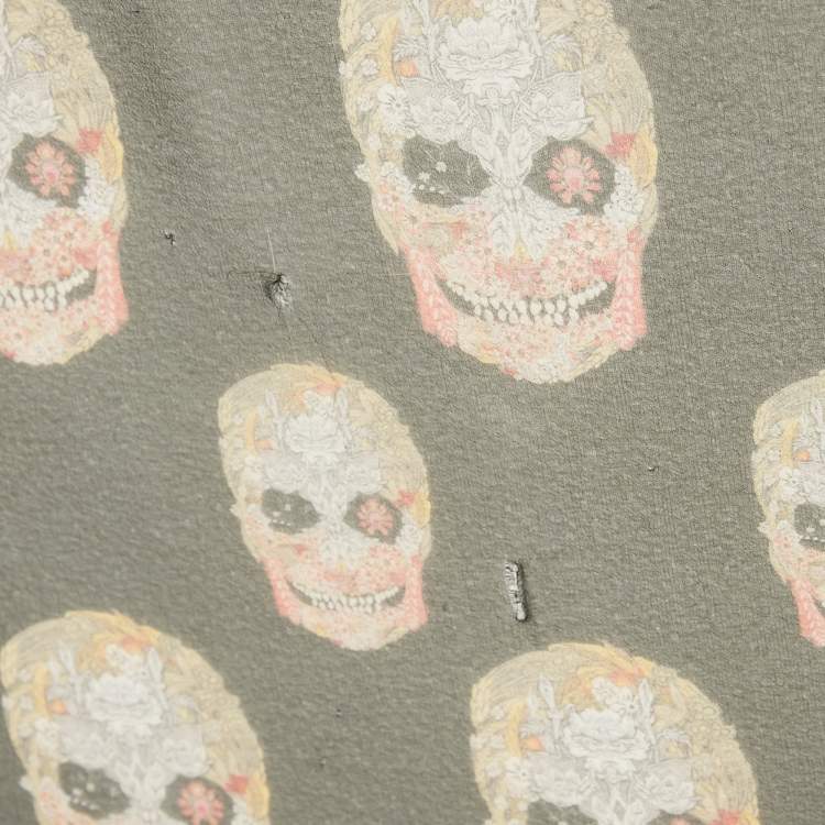 Pre Owned Alexander McQueen Black Skull Print Silk Scarf 