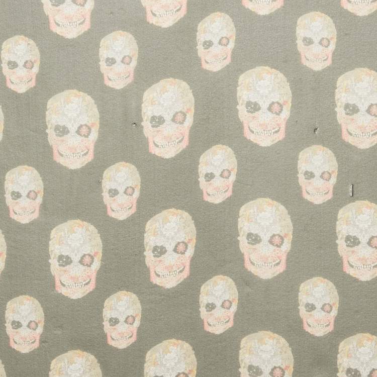 Pre Owned Alexander McQueen Black Skull Print Silk Scarf 