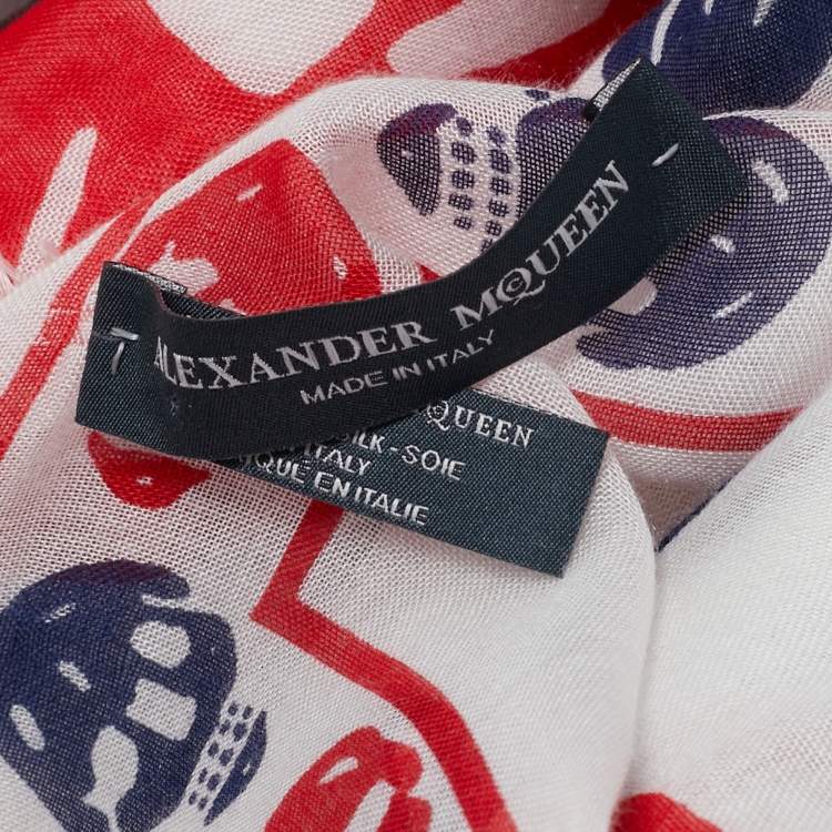 Pre Owned Alexander McQueen White Skull Print Modal and Silk Scarf