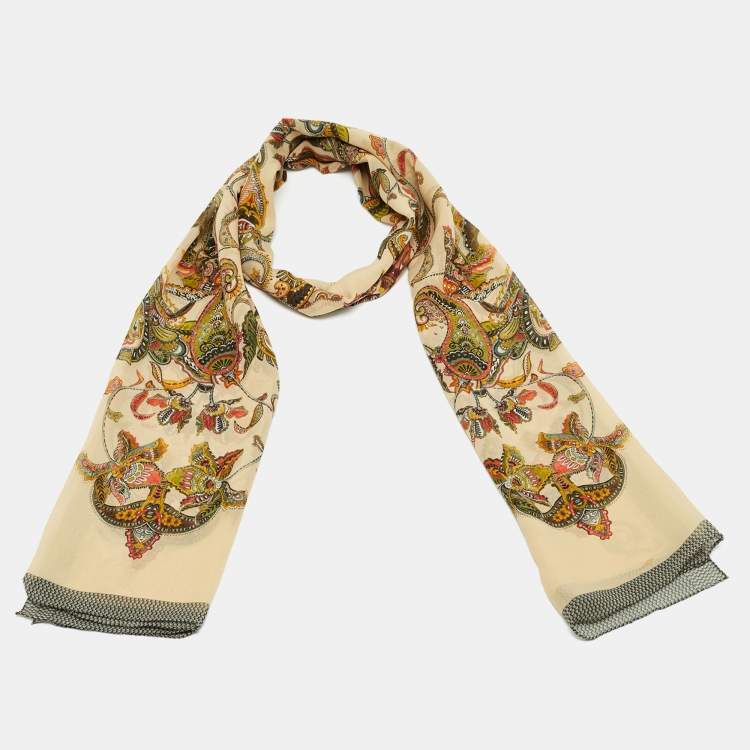 Pre Owned Alexander McQueen Cream Paisley Print Silk Scarf