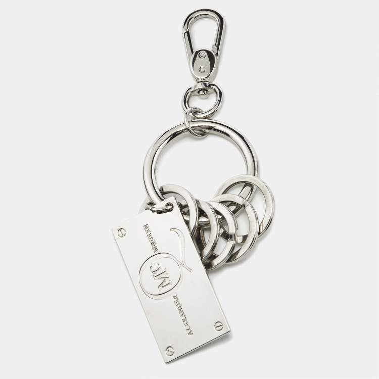Pre Owned Alexander McQueen Silver Tone Metal Logo Plaque Key Chain