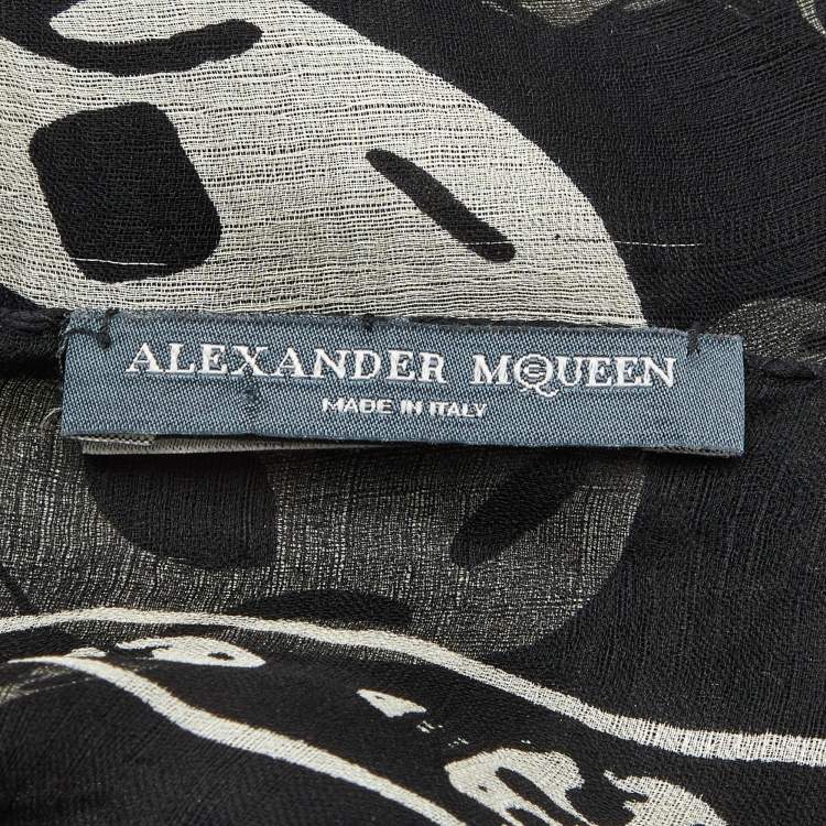 Pre Owned Alexander McQueen Black Skull Printed Modal & Silk Scarf