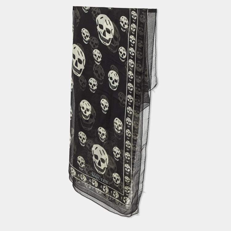 Pre Owned Alexander McQueen Black Skull Printed Modal & Silk Scarf