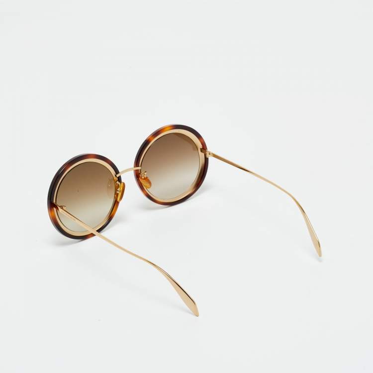 Pre Owned Alexander McQueen Tortoise Brown Gradient AM0150S Round Sunglasses
