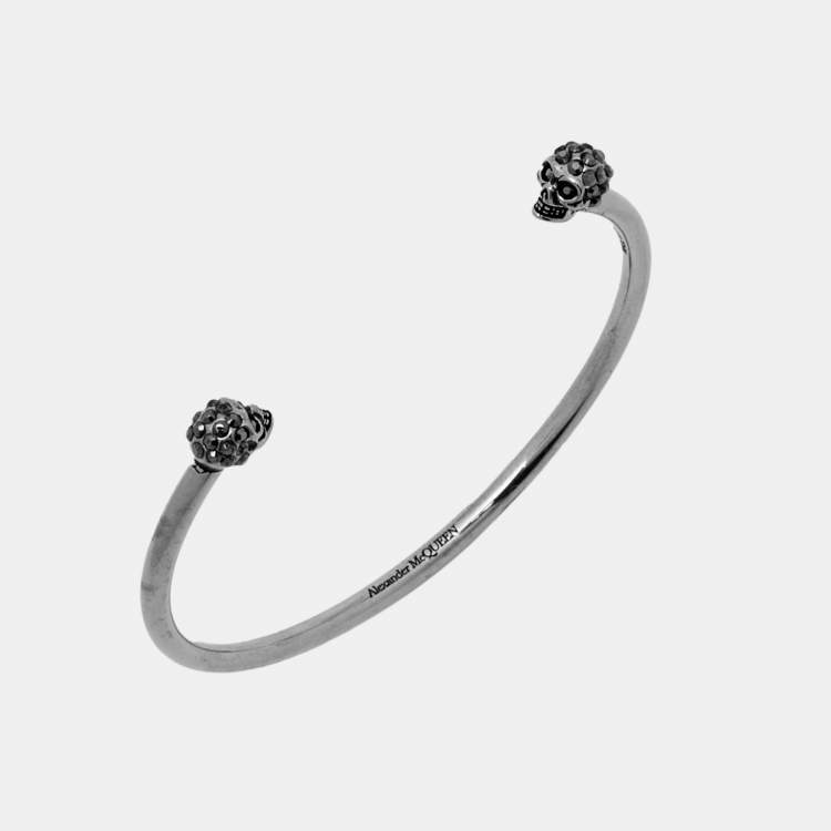Pre Owned Alexander McQueen Skull Crystals Silver Tone Bracelet