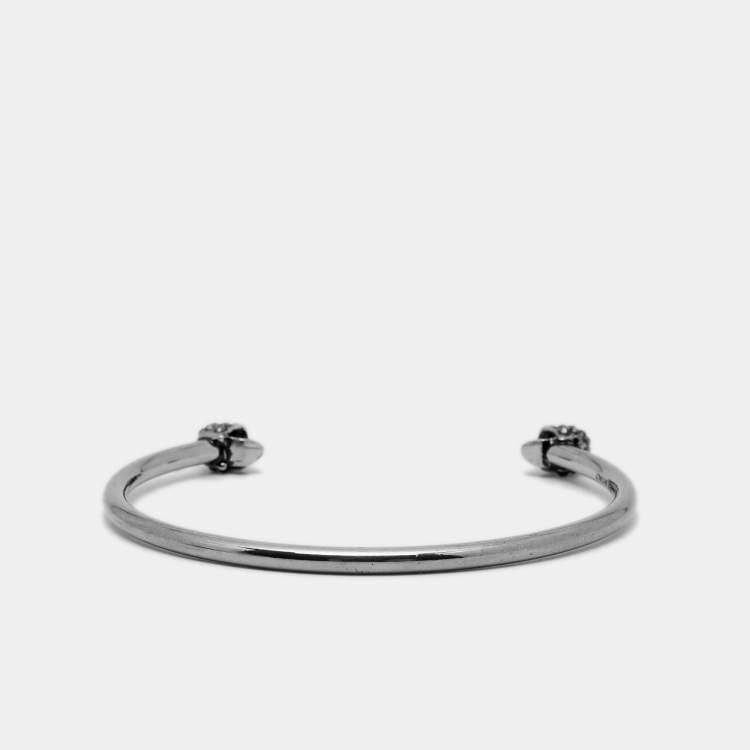 Pre Owned Alexander McQueen Skull Crystals Silver Tone Bracelet