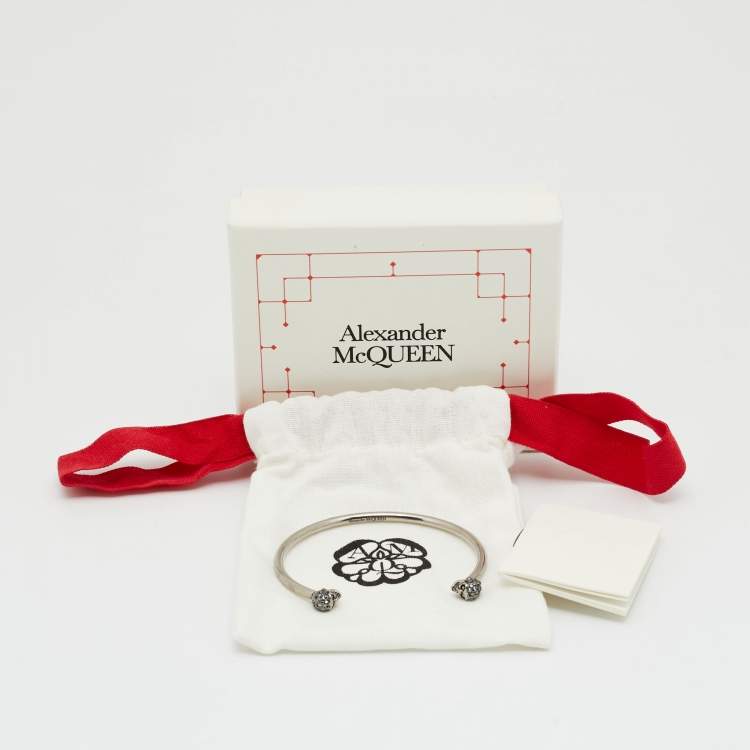 Pre Owned Alexander McQueen Skull Crystals Silver Tone Bracelet