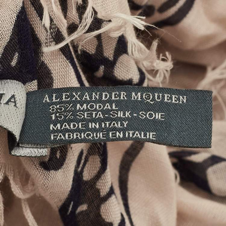 Pre Owned Alexander McQueen Beige Skull Print Modal Scarf
