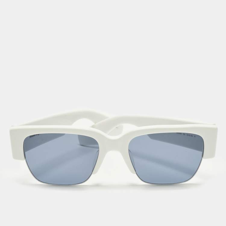 Pre Owned Alexander McQueen White/Blue AM0405S Frame Square Sunglasses