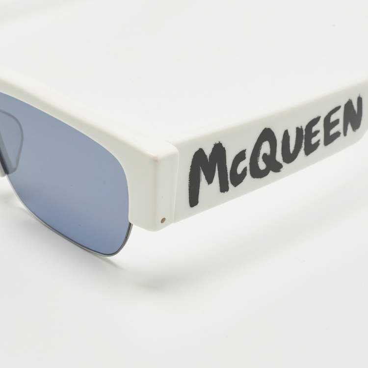 Pre Owned Alexander McQueen White/Blue AM0405S Frame Square Sunglasses