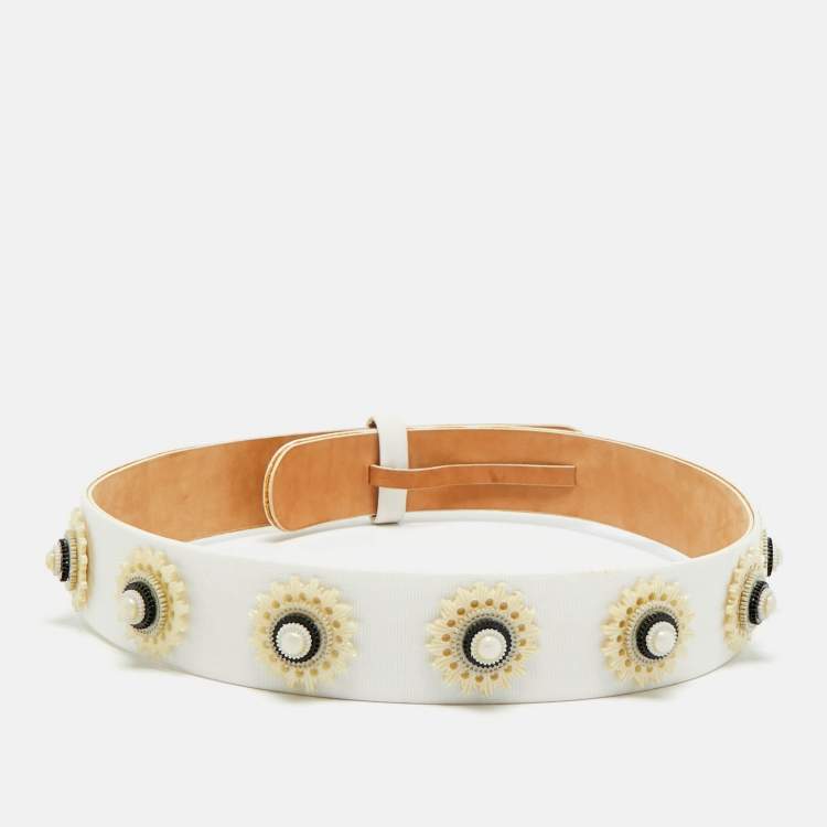 مملوكة مسبقًا Alexander McQueen Embellished Waist Belt White Fabric