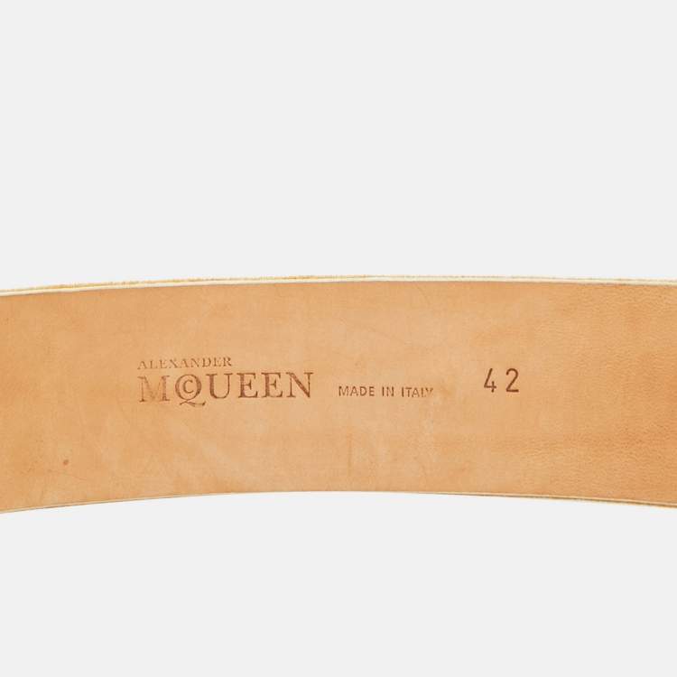 مملوكة مسبقًا Alexander McQueen Embellished Waist Belt White Fabric