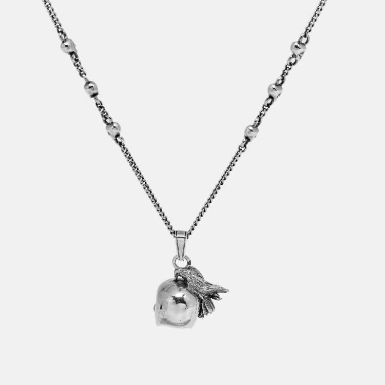Pre Owned Alexander McQueen Skull Motif Silver Tone Pendant Necklace 