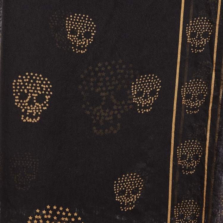 Pre Owned Alexander McQueen Black Skull Printed Silk Scarf