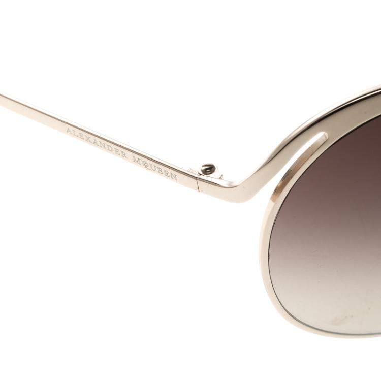 Pre Owned Alexander McQueen Gold/Brown Gradient 4158/S Shield Sunglasses 