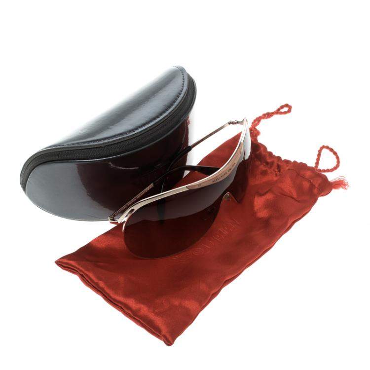 Pre Owned Alexander McQueen Gold/Brown Gradient 4158/S Shield Sunglasses 