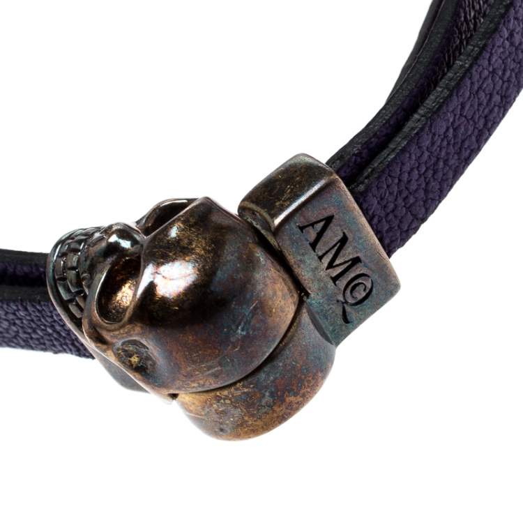 Pre Owned Alexander McQueen Purple Triple Strand Leather Skull Choker Necklace