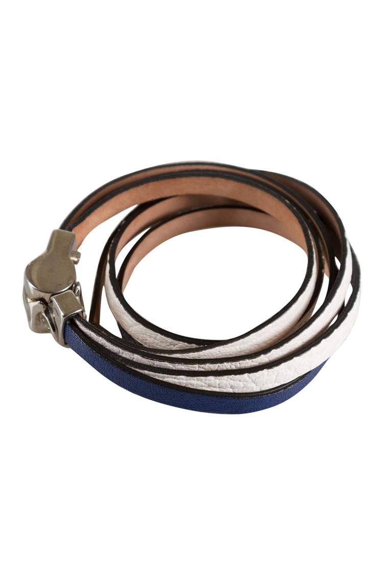 Pre Owned Alexander McQueen Blue & White Leather Magnetic Skull Wrap Around Bracelet