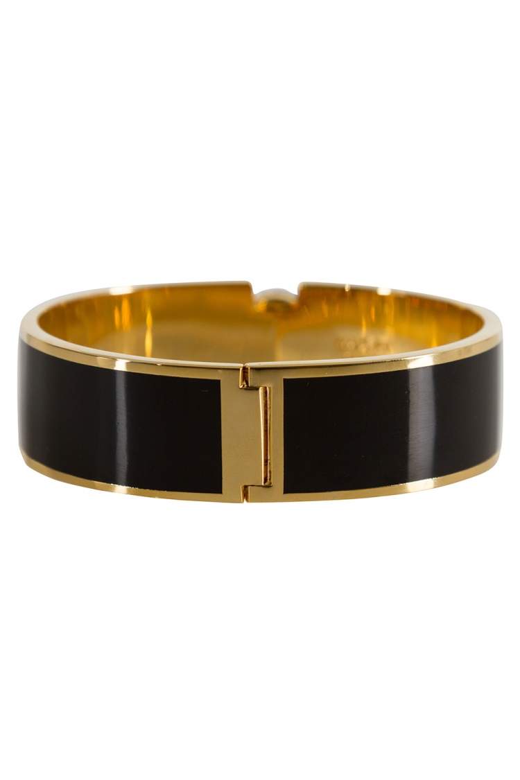 Pre Owned Alexander McQueen Skull Black Resin Gold Tone Wide Bracelet