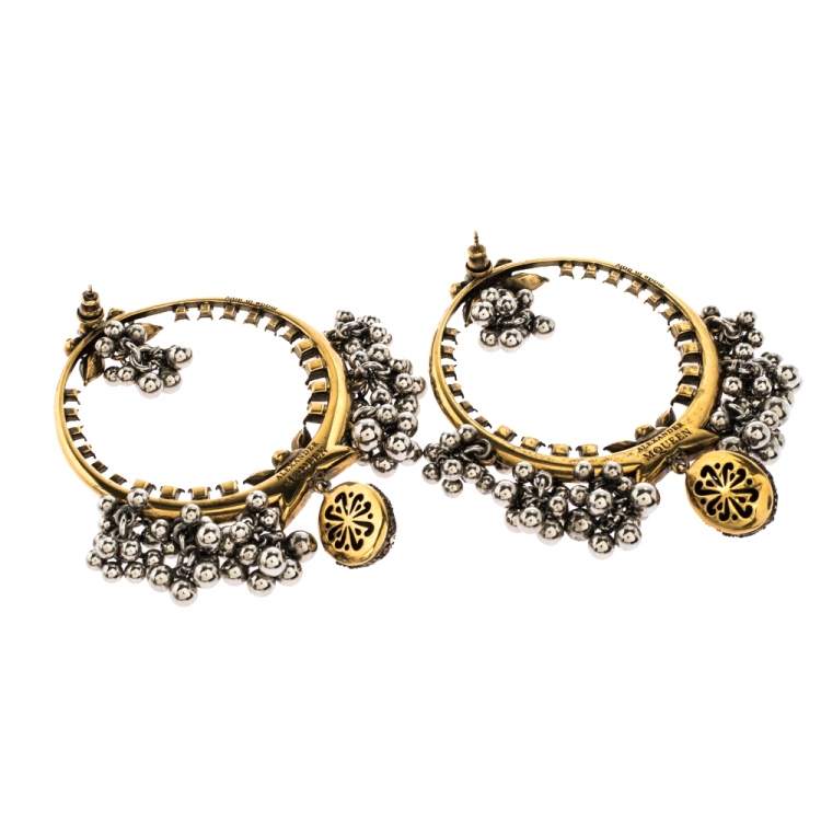 Pre Owned Alexander McQueen Creole Crystal Embellished Metallic Sphere Hoop Earrings