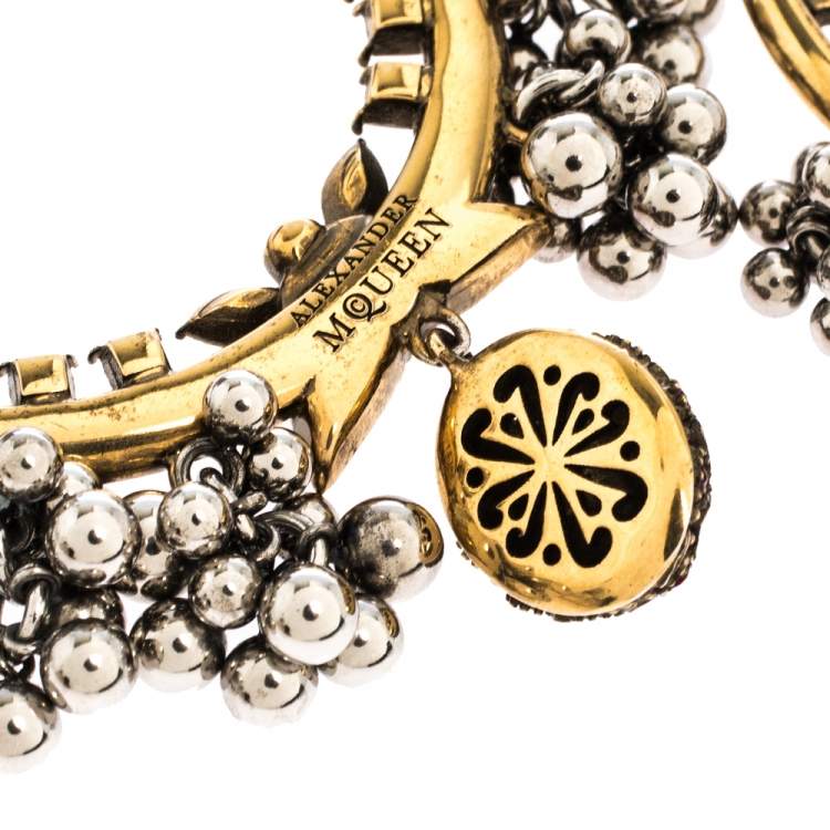 Pre Owned Alexander McQueen Creole Crystal Embellished Metallic Sphere Hoop Earrings