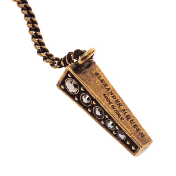 Pre Owned Alexander McQueen Crystal Studded Skull Chain Stick Brooch