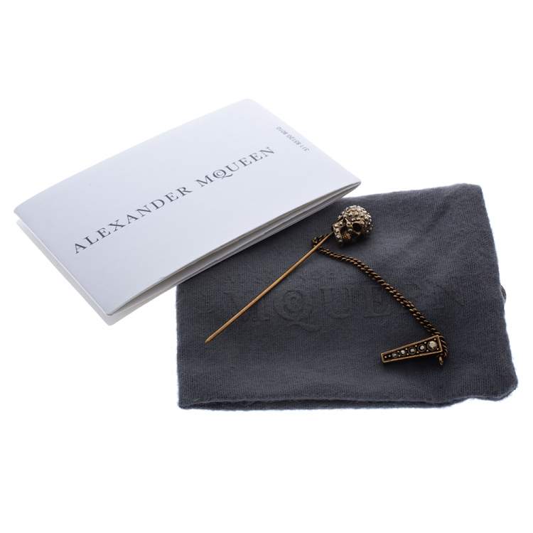 Pre Owned Alexander McQueen Crystal Studded Skull Chain Stick Brooch