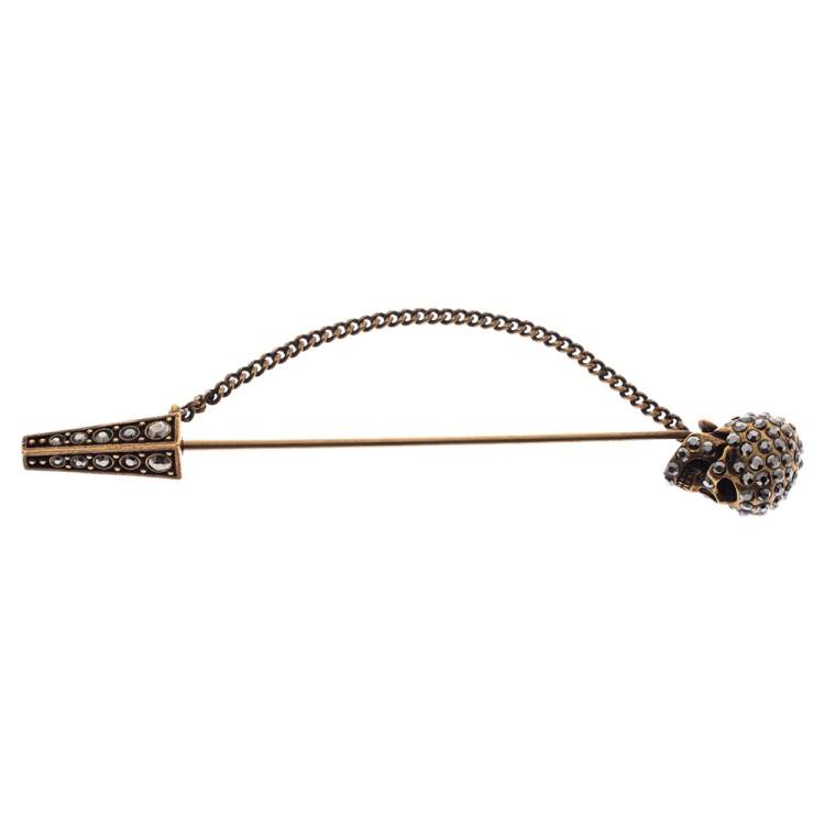 Pre Owned Alexander McQueen Crystal Studded Skull Chain Stick Brooch