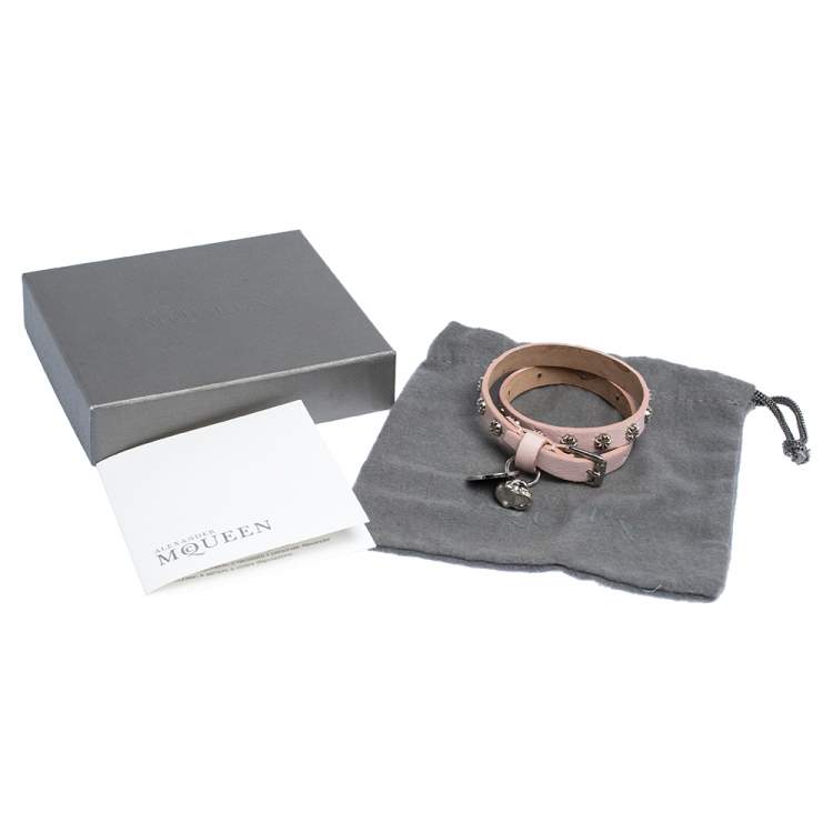 Pre Owned Alexander McQueen Light Pink Leather Skull Wrap Bracelet