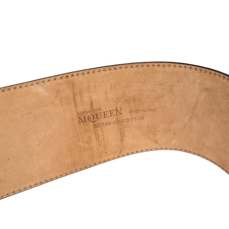 Pre Owned Alexander McQueen Grey Metal Detail Leather Double Buckle Waist Belt 75CM