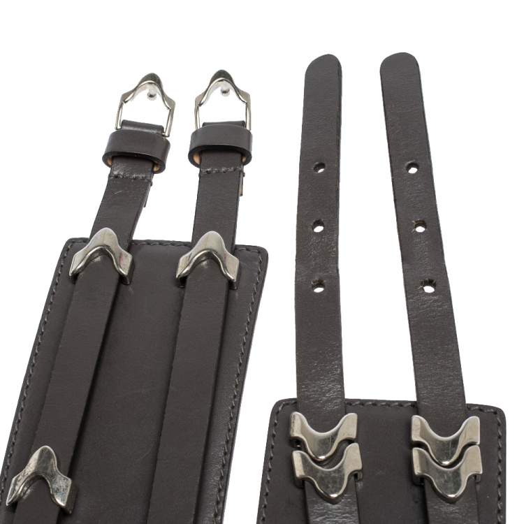 Pre Owned Alexander McQueen Grey Metal Detail Leather Double Buckle Waist Belt 75CM
