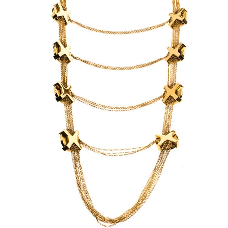 Pre Owned Alexander McQueen Faux Pearl & Crystal Station Layered Necklace
