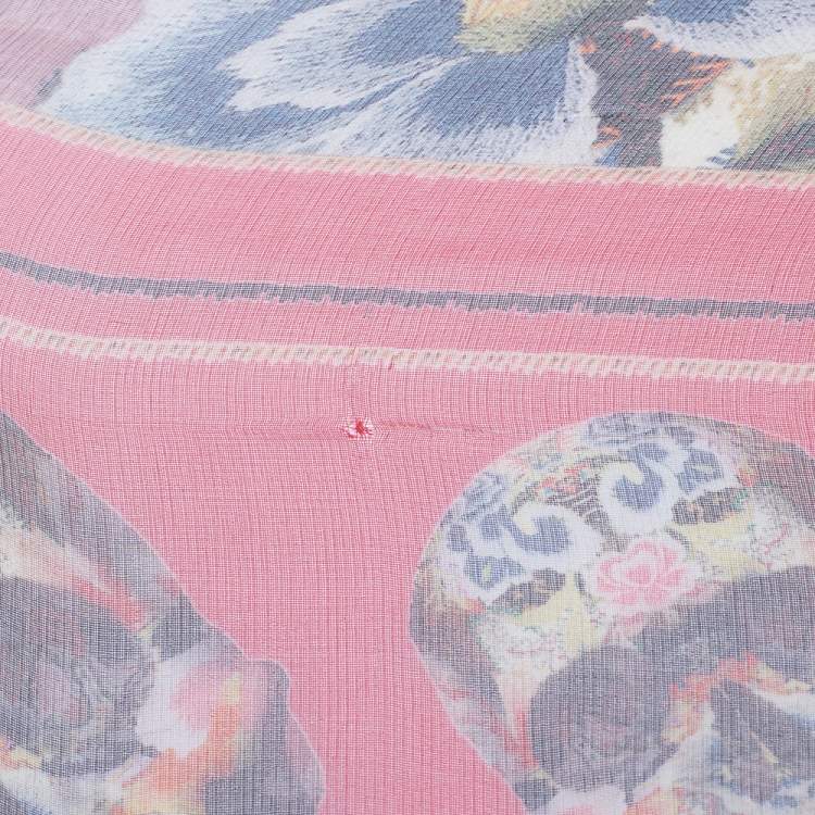 Pre Owned Alexander McQueen Red Skull Print Silk Chiffon Scarf