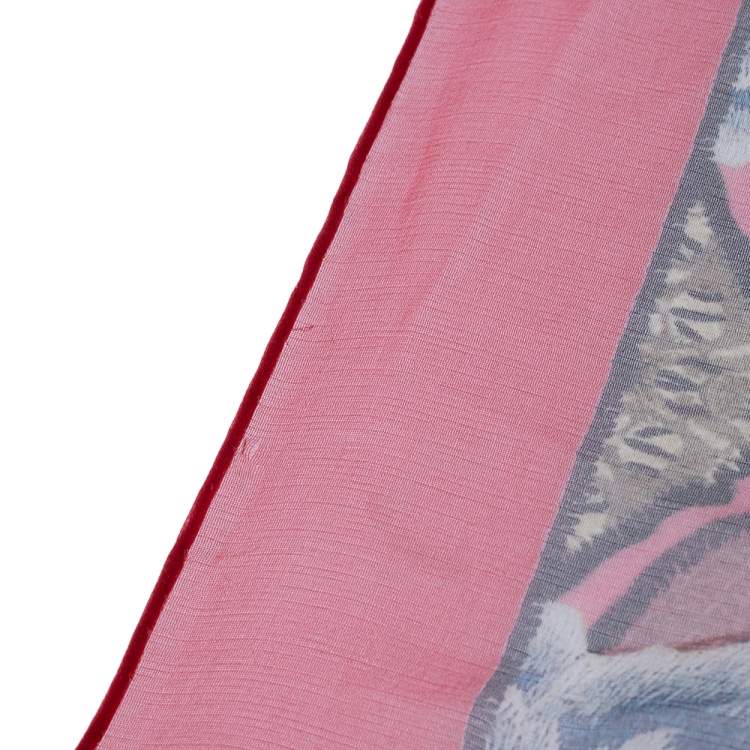 Pre Owned Alexander McQueen Red Skull Print Silk Chiffon Scarf