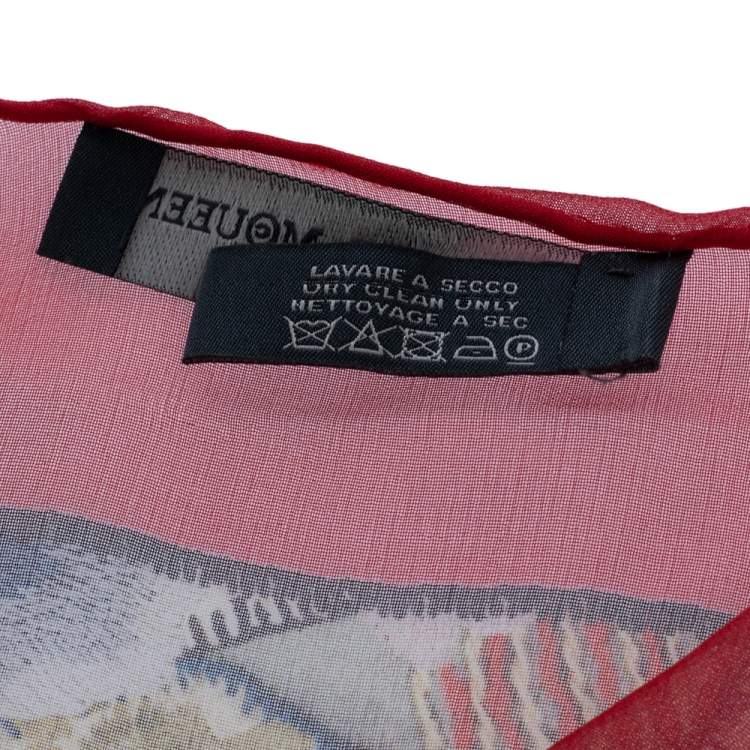 Pre Owned Alexander McQueen Red Skull Print Silk Chiffon Scarf