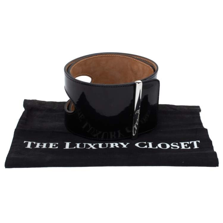 Pre Owned Alexander McQueen Black Cut Out Patent Leather Waist Belt 75CM