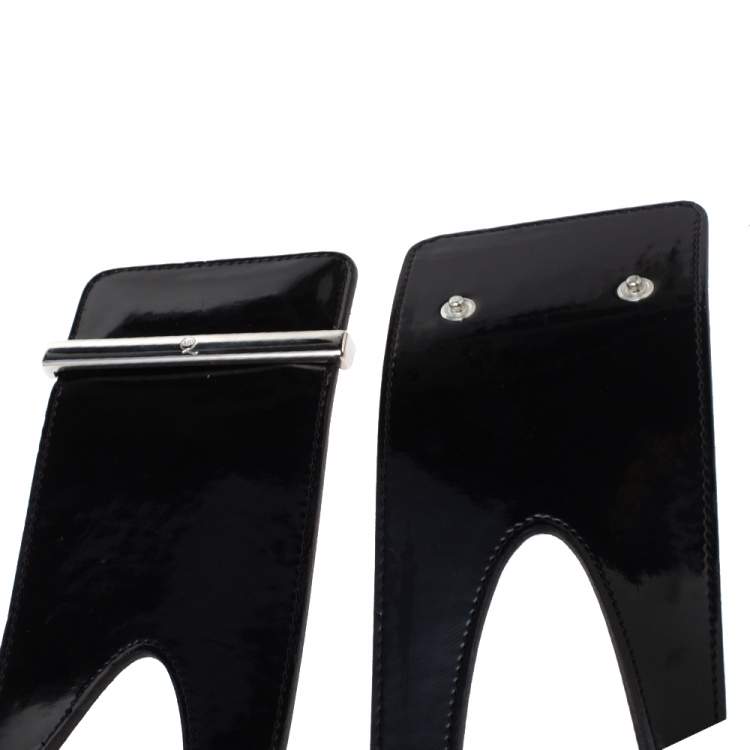 Pre Owned Alexander McQueen Black Cut Out Patent Leather Waist Belt 75CM