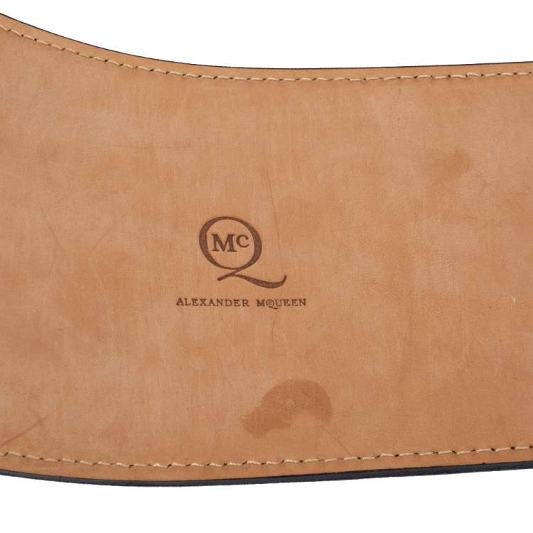 Pre Owned Alexander McQueen Black Cut Out Patent Leather Waist Belt 75CM