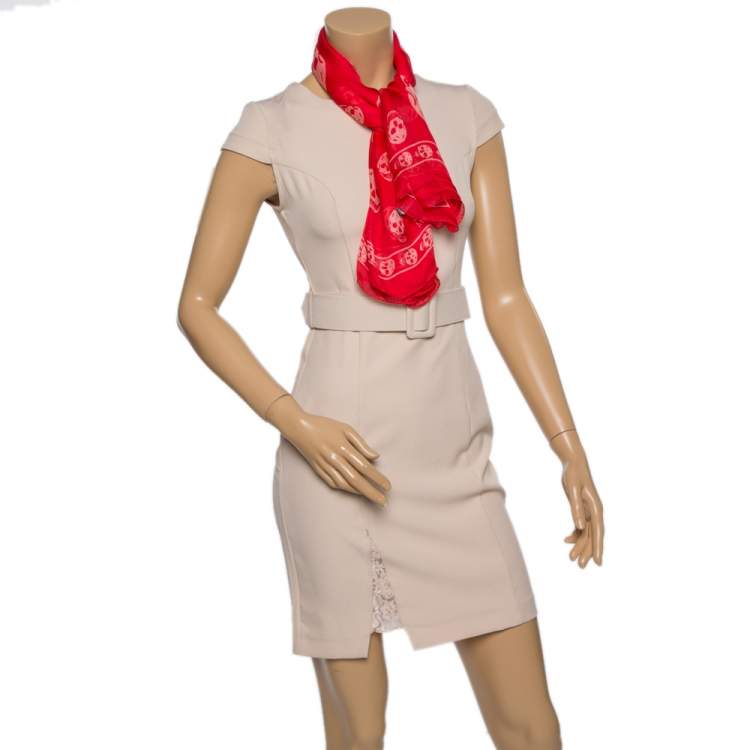 مملوكة مسبقًا Alexander McQueen Red Skull Print Silk Scarf