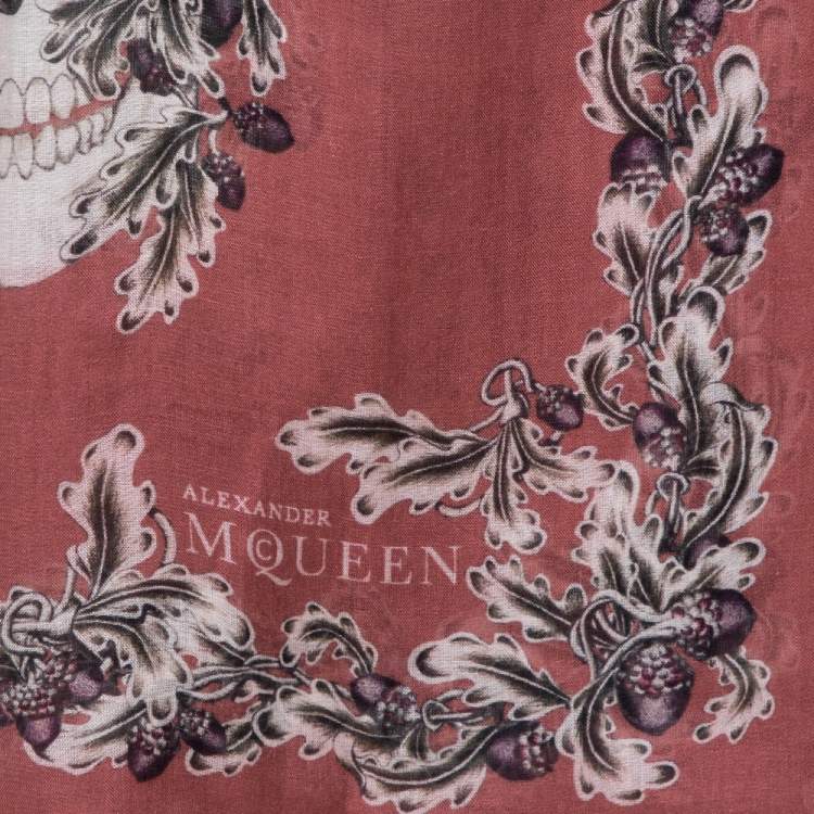 Pre Owned Alexander McQueen Berry Pink Skeleton Print Modal Silk Scarf
