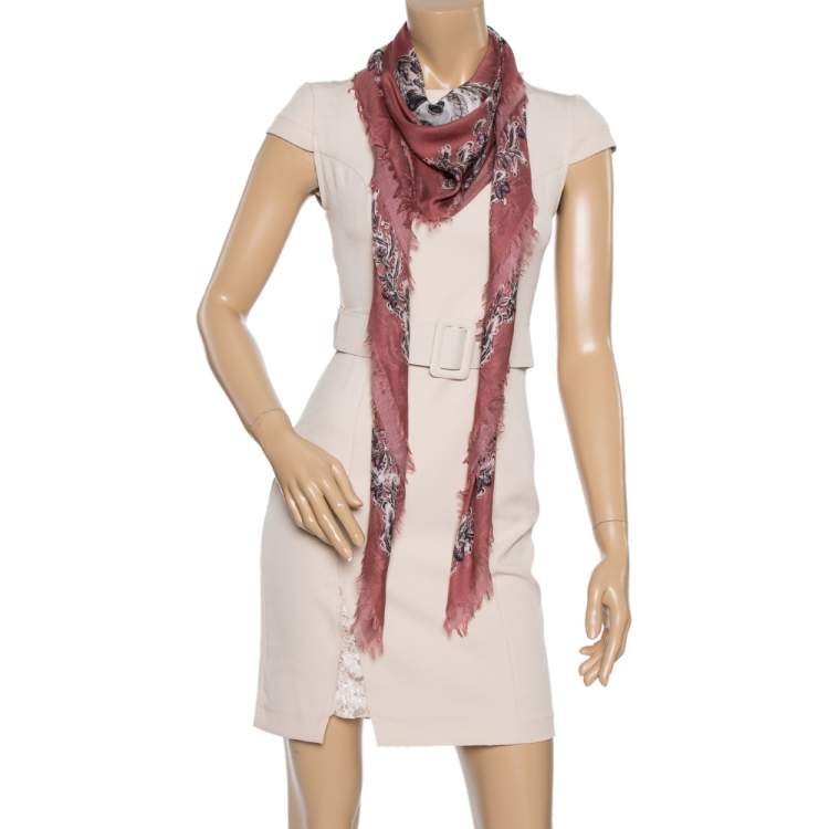 Pre Owned Alexander McQueen Berry Pink Skeleton Print Modal Silk Scarf