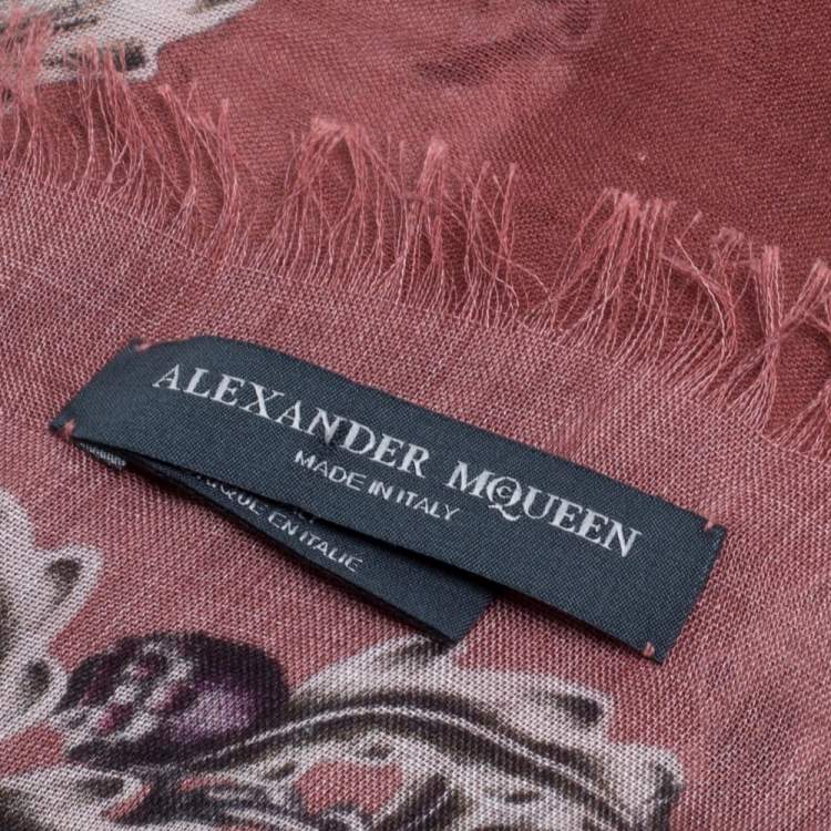 Pre Owned Alexander McQueen Berry Pink Skeleton Print Modal Silk Scarf