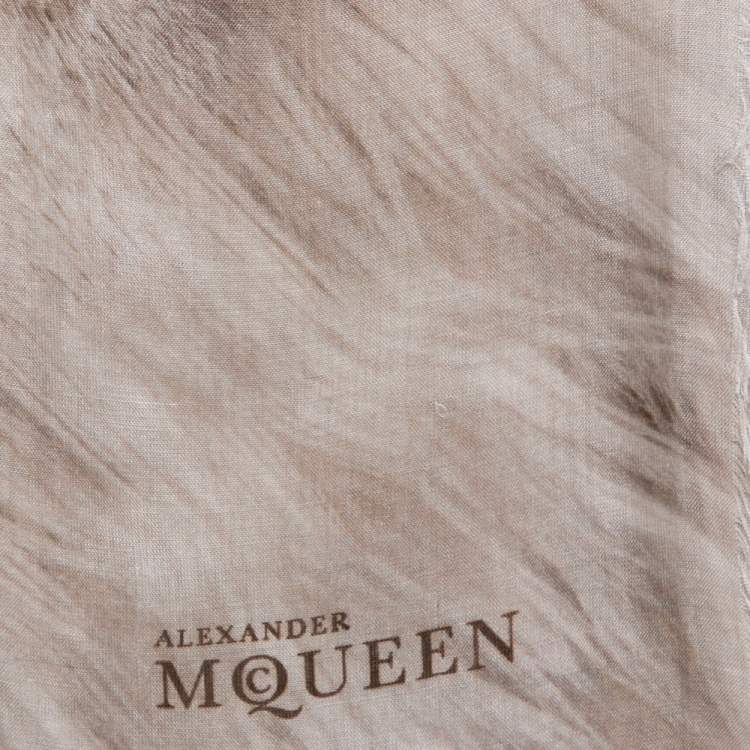 Pre Owned Alexander McQueen Beige Fur and Skull Print Modal Silk Scarf