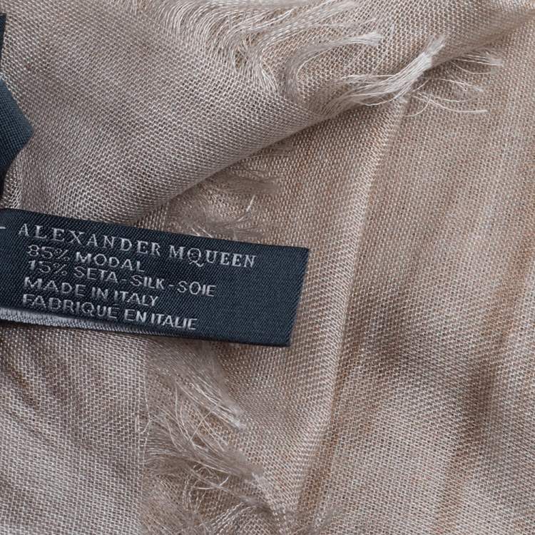 Pre Owned Alexander McQueen Beige Fur and Skull Print Modal Silk Scarf