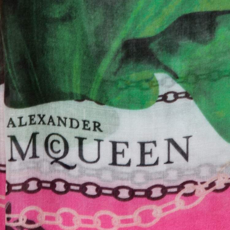 Pre Owned Alexander McQueen Pink Panther Skull Print Modal Silk Scarf